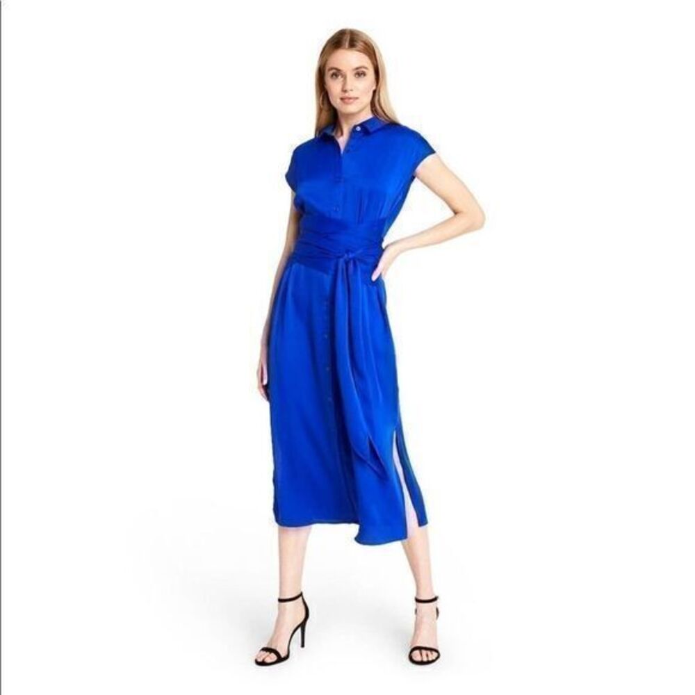 CUSHNIE 4 Target Ladies blue Tie-Front Shirtdress